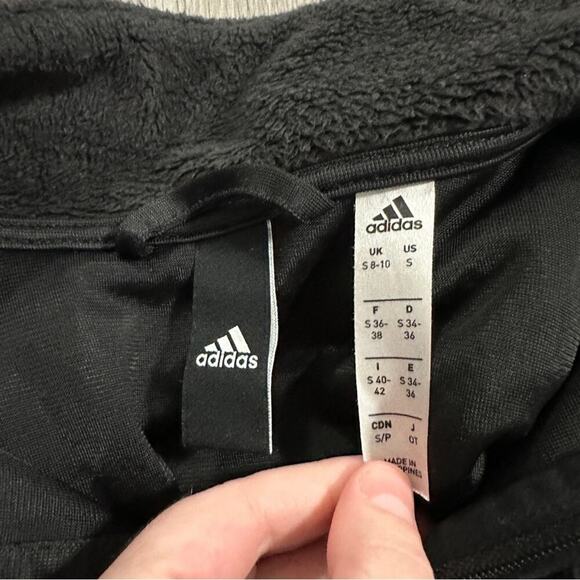 Adidas Black Fuzzy Sherpa Half Zip Long Sleeve Sweatshirt Size S - Picture 6 of 10